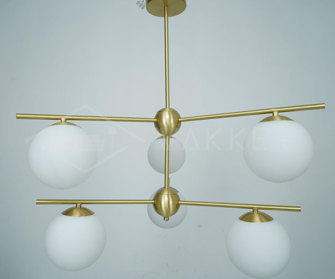 Lustra Sphere & Stem Brass Chandelier With Glass Globe Shades