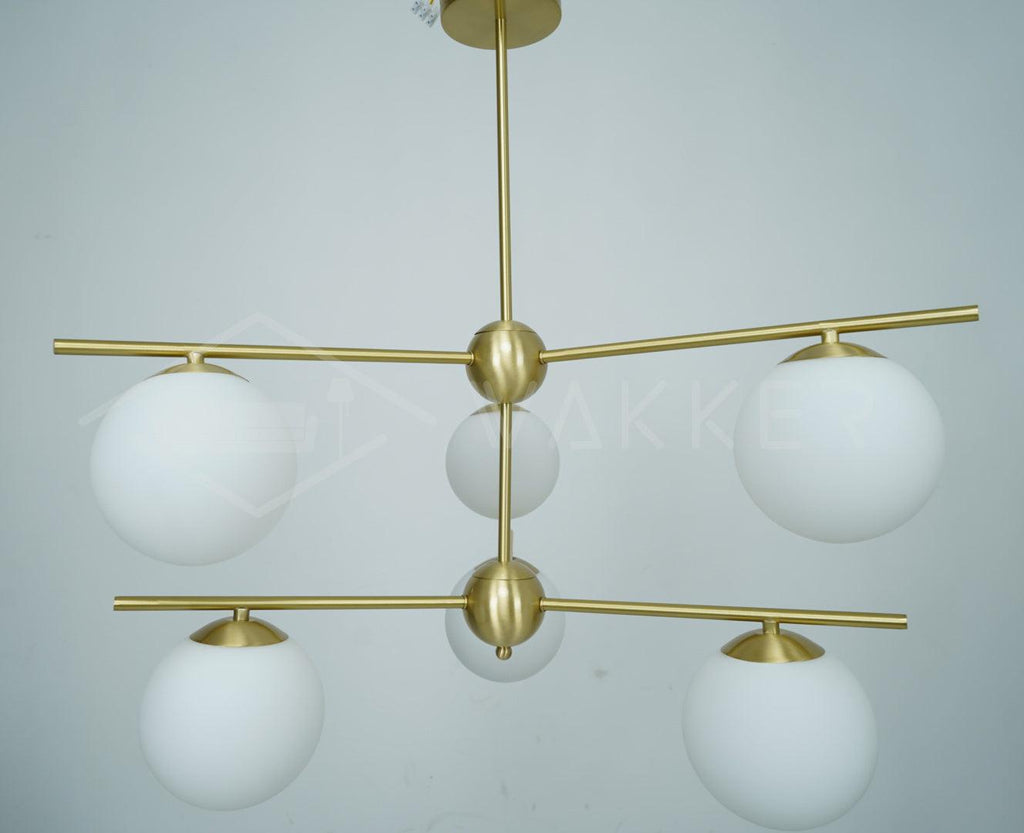Lustra Sphere & Stem Brass Chandelier With Glass Globe Shades