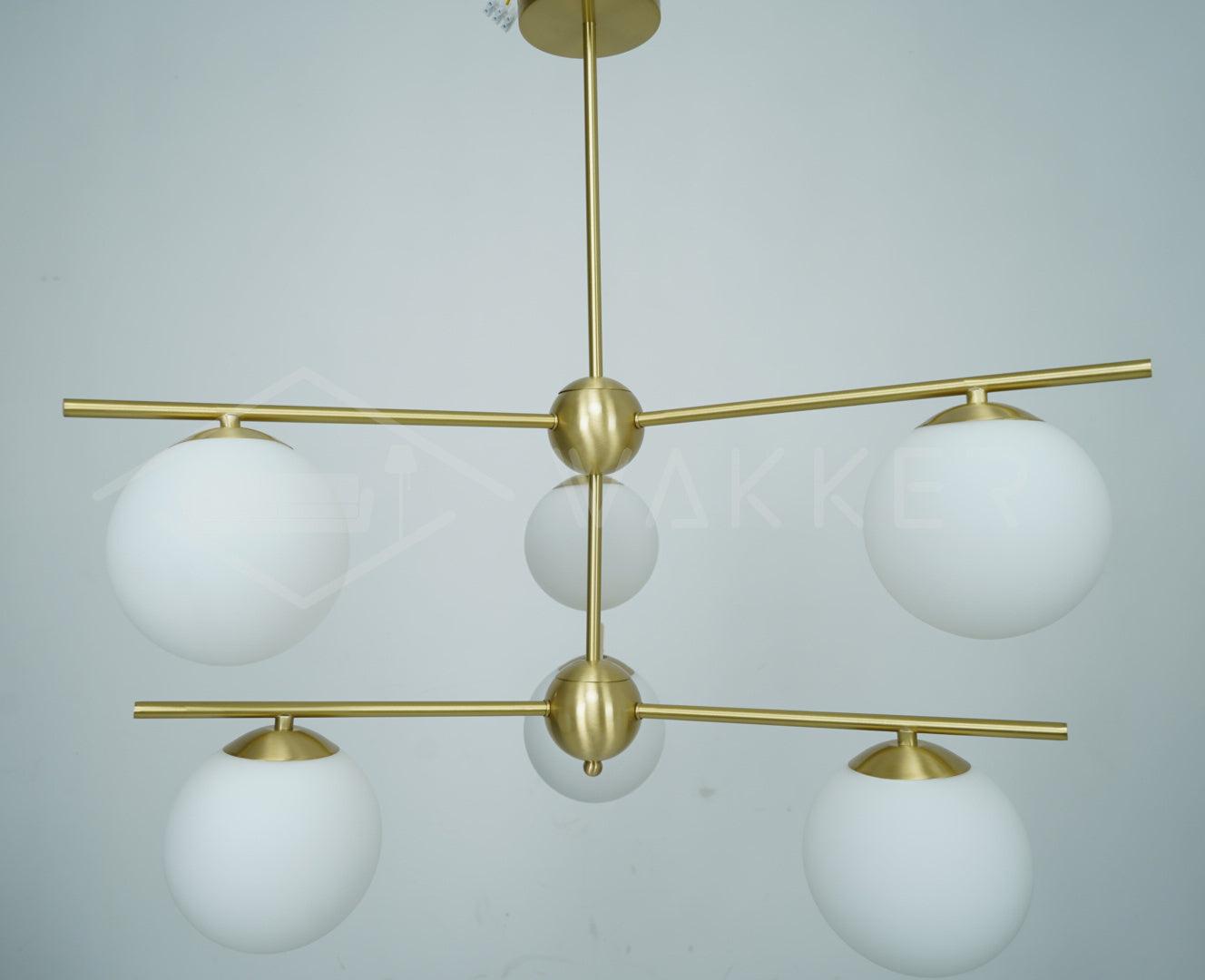 Lustra Sphere & Stem Brass Chandelier With Glass Globe Shades