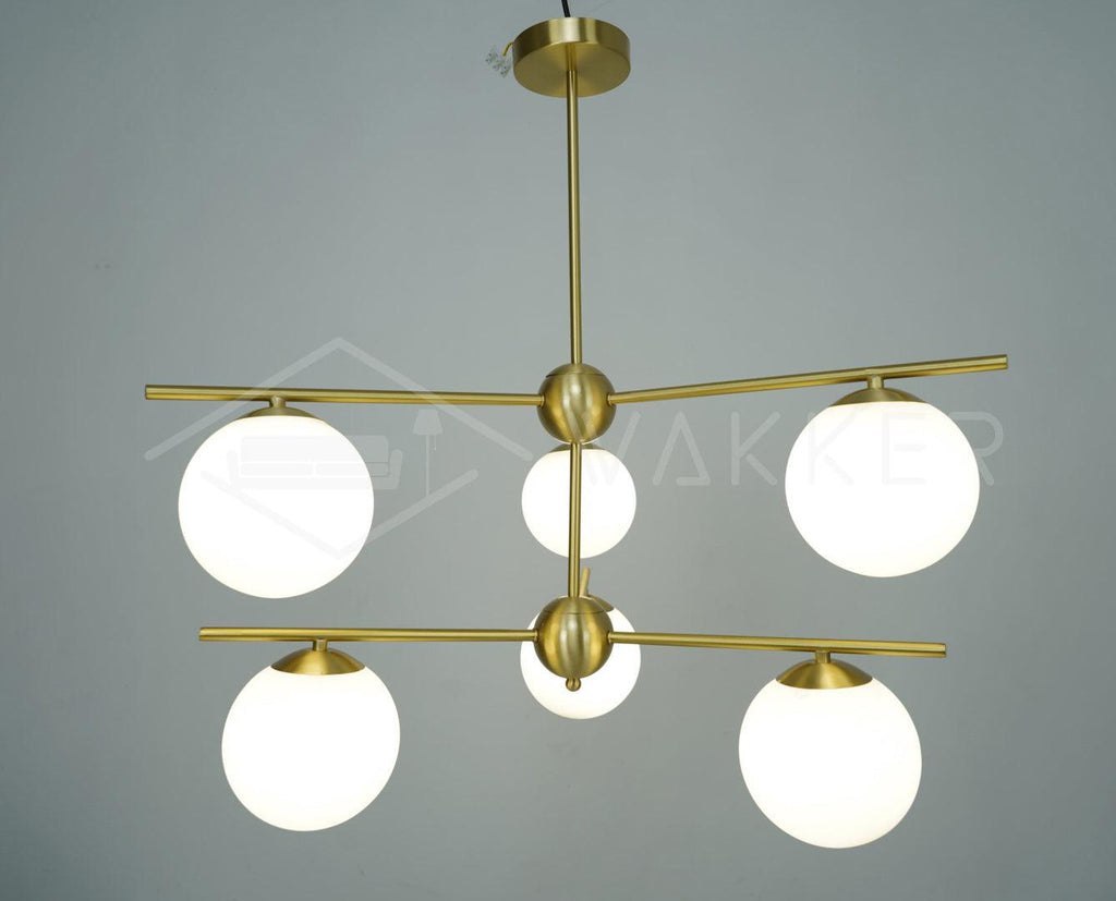 Lustra Sphere & Stem Brass Chandelier With Glass Globe Shades