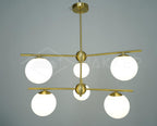 Lustra Sphere & Stem Brass Chandelier With Glass Globe Shades