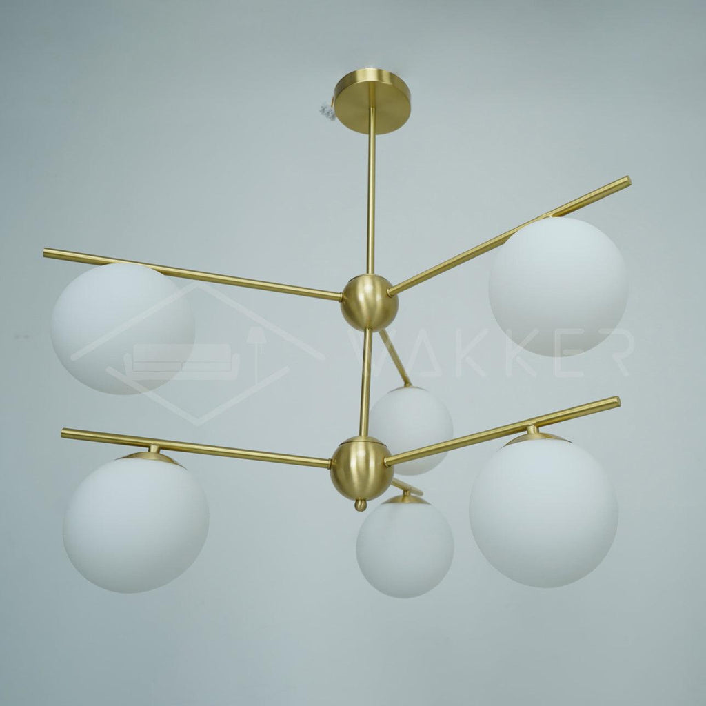 Lustra Sphere & Stem Brass Chandelier With Glass Globe Shades