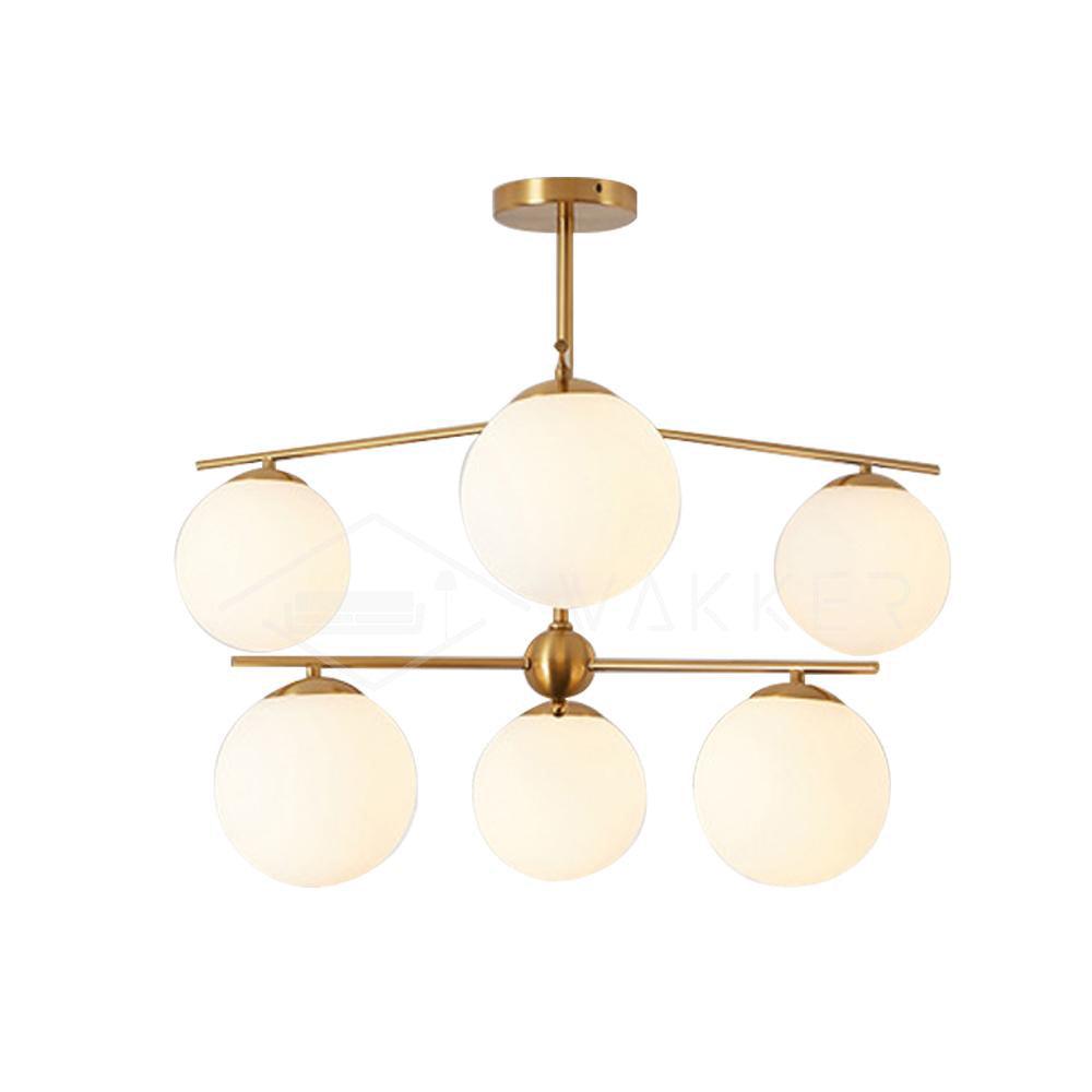 Lustra Sphere & Stem Brass Chandelier With Glass Globe Shades