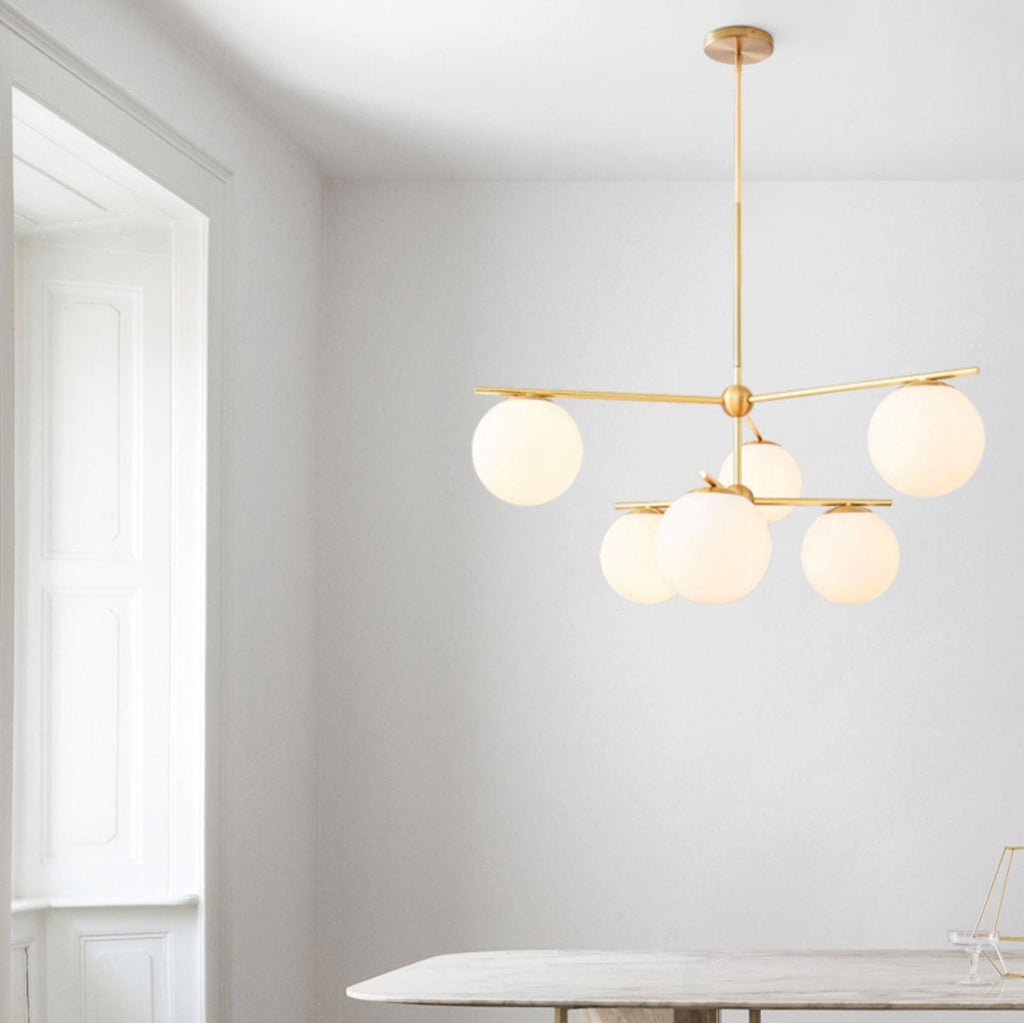 Lustra Sphere & Stem Brass Chandelier With Glass Globe Shades