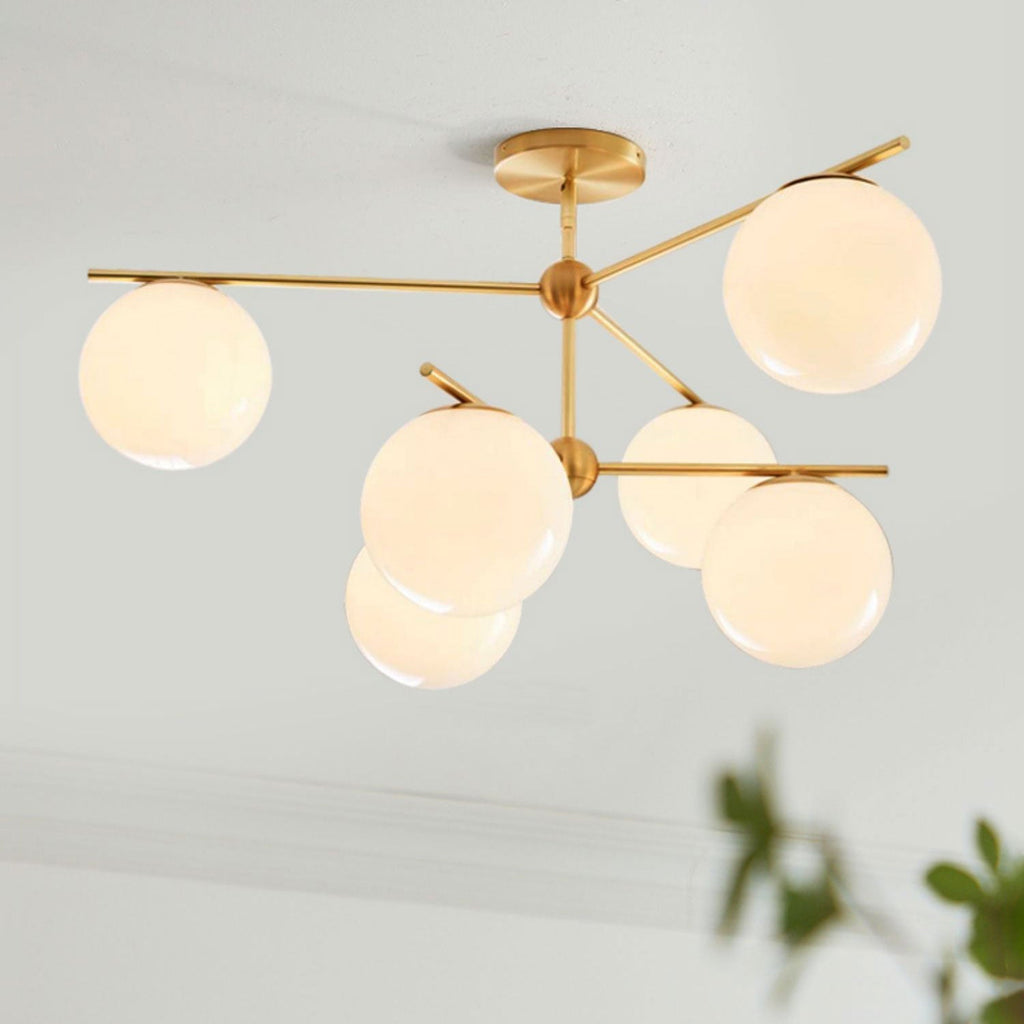 Lustra Sphere & Stem Brass Chandelier With Glass Globe Shades