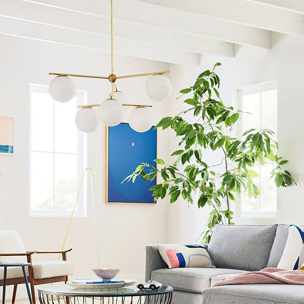 Lustra Sphere & Stem Brass Chandelier With Glass Globe Shades