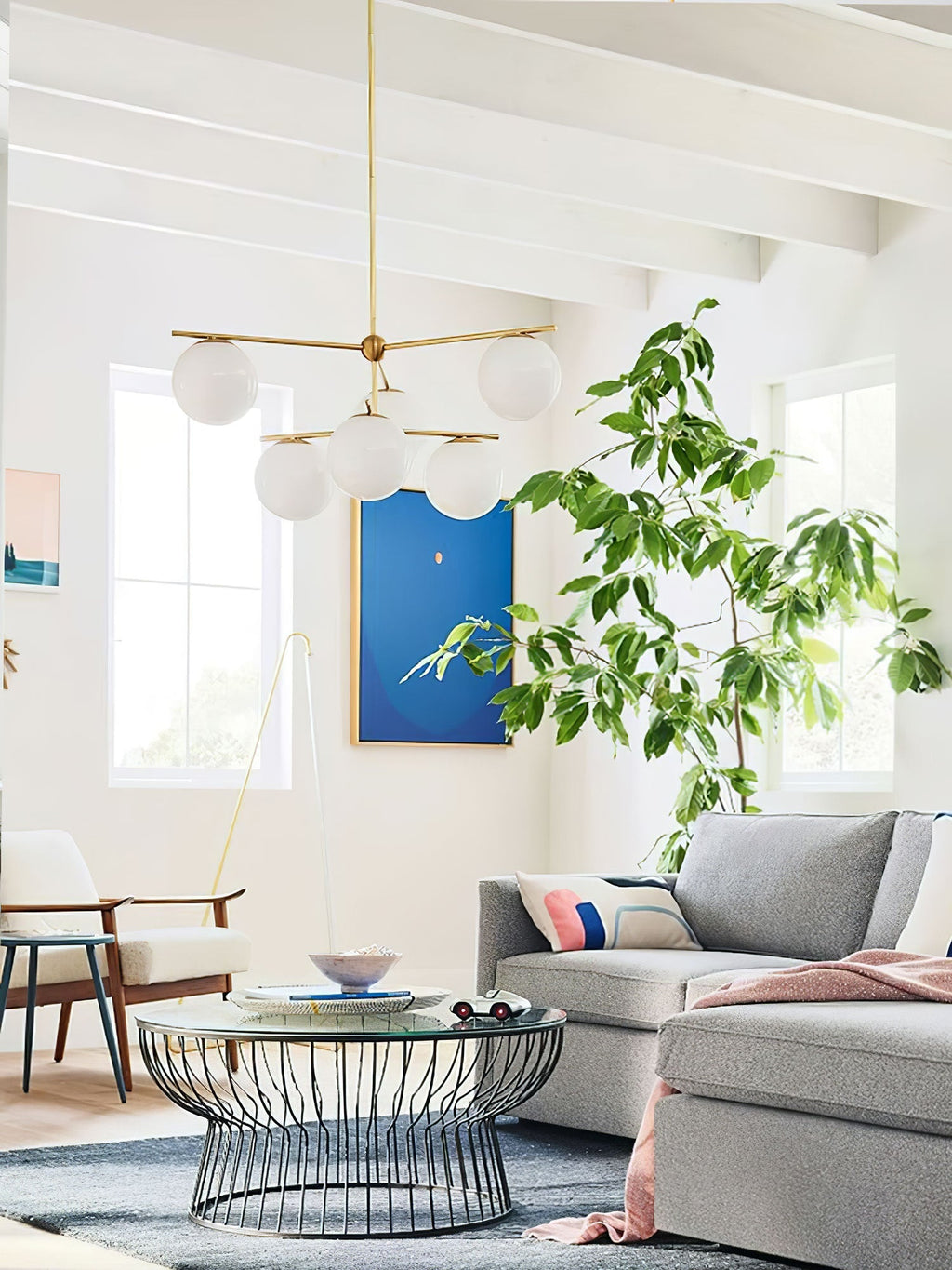 Lustra Sphere & Stem Brass Chandelier With Glass Globe Shades