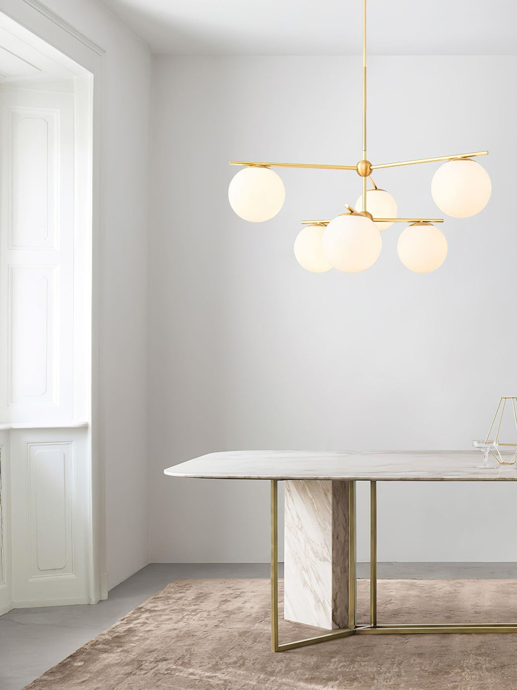 Lustra Sphere & Stem Brass Chandelier With Glass Globe Shades