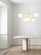 Lustra Sphere & Stem Brass Chandelier With Glass Globe Shades