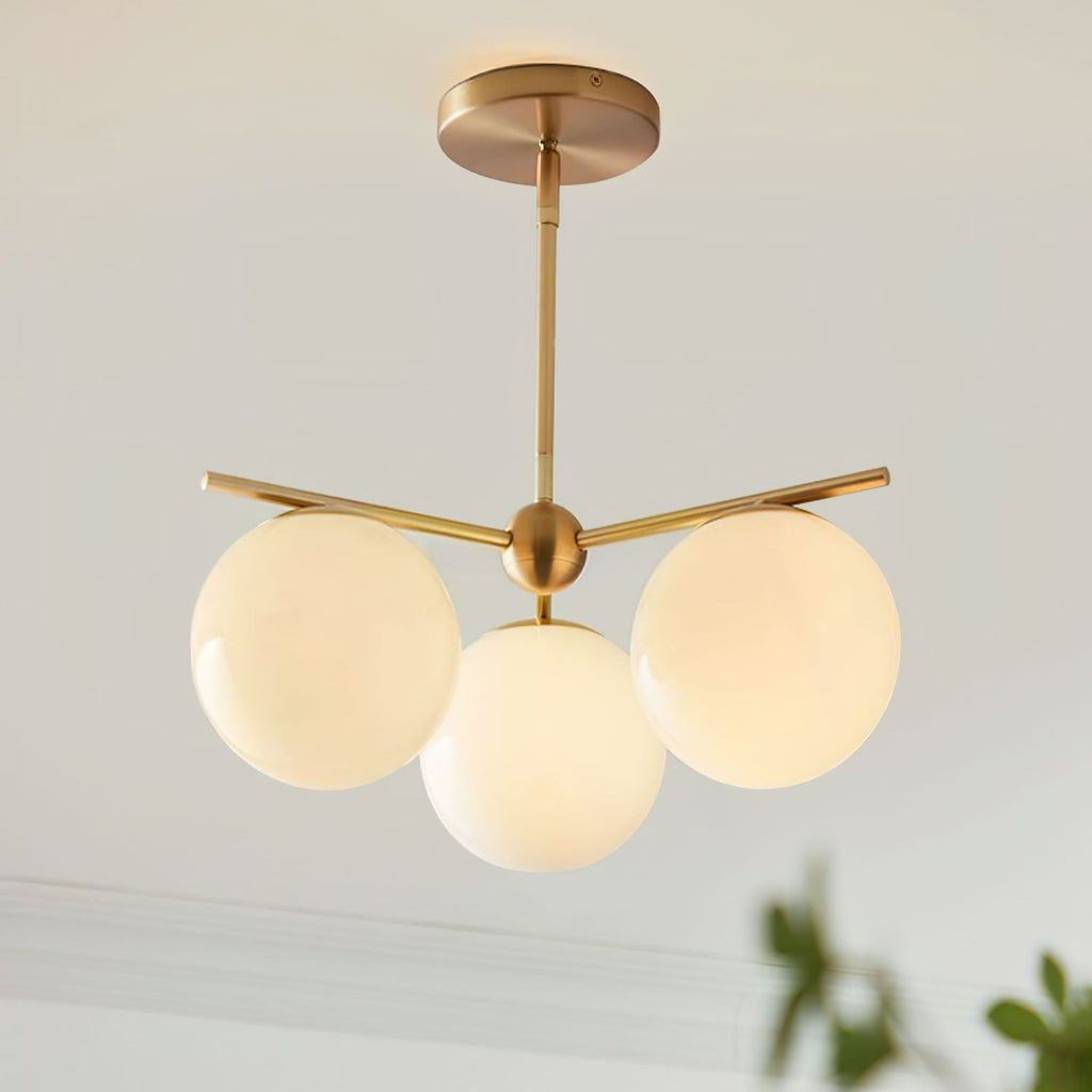 Lustra Sphere & Stem Brass Chandelier With Glass Globe Shades