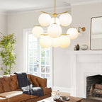 Lustra Sphere & Stem Brass Chandelier With Glass Globe Shades