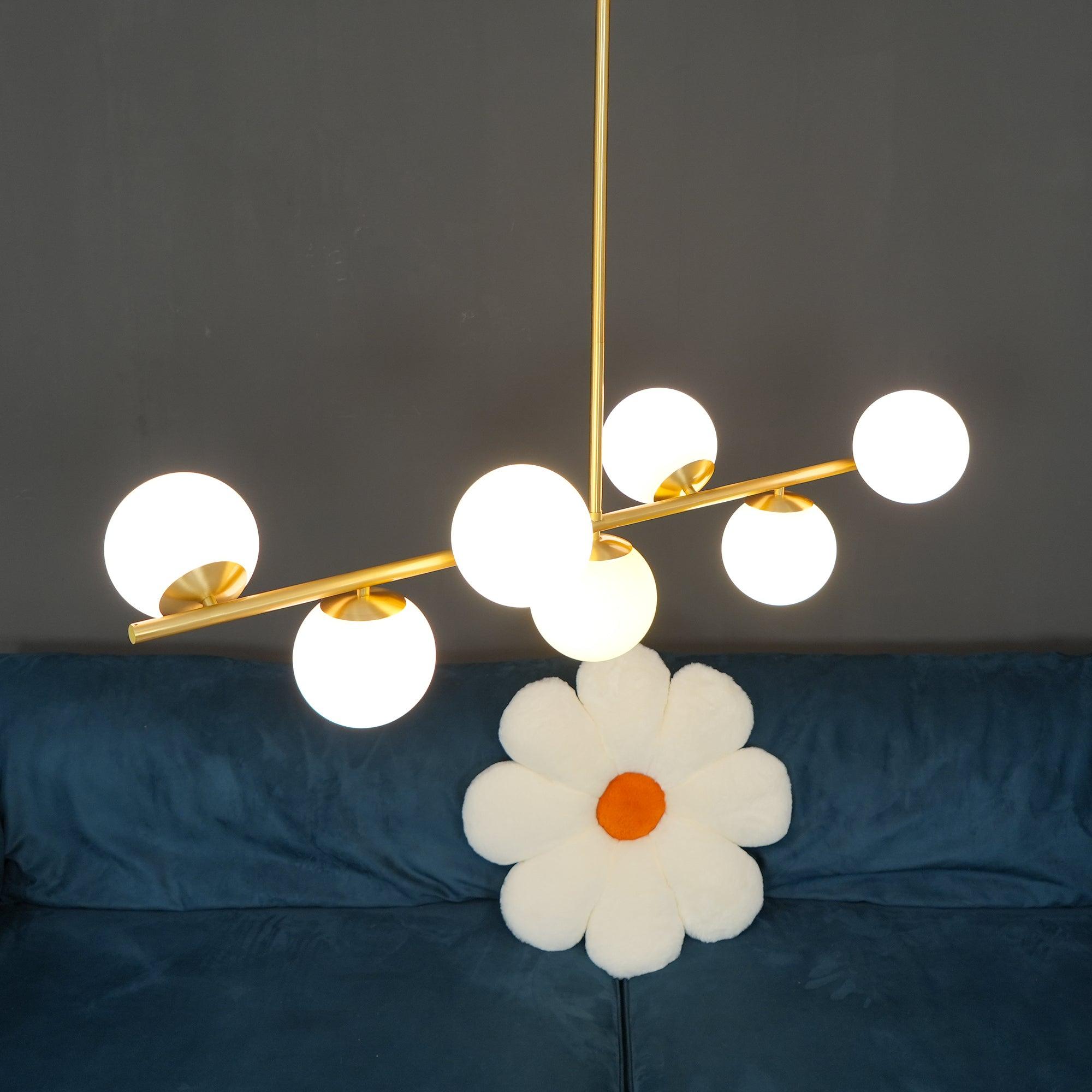 Lustra Sphere & Stem Brass Chandelier With Glass Globe Shades