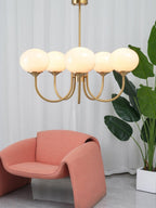 Globe-Shaped Glass Shade Chandelier With Metal Frame 24-Inch Diameter