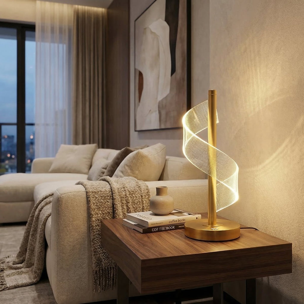 LED Spiral Table Lamp With Metal Base, 18-Inch Tall Light
