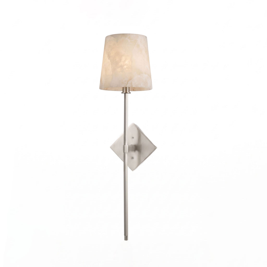 Unlit on a plain white background, this Clérachic sconce's brushed nickel rod passes through a diamond-shaped backplate.