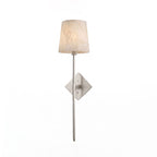 Unlit on a plain white background, this Clérachic sconce's brushed nickel rod passes through a diamond-shaped backplate.