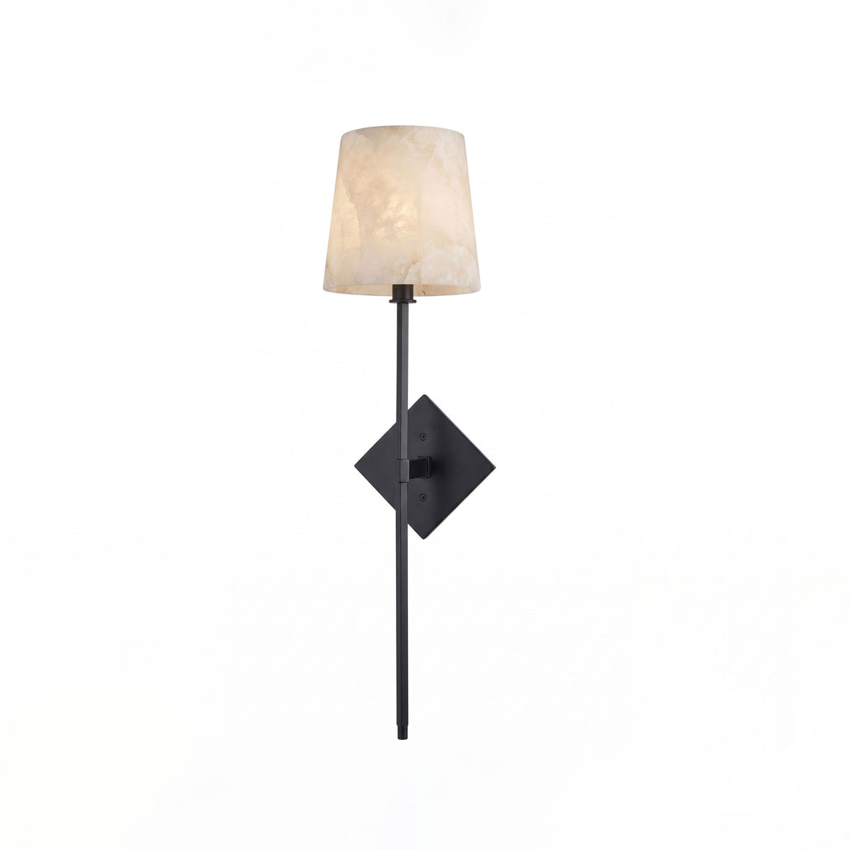 Unlit on a plain white background, this Clérachic sconce's matte black rod passes through a diamond-shaped backplate.