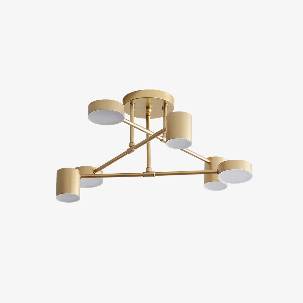 Sputnik ceiling light glowing softly in a styled dining area