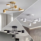 Sputnik ceiling light suspended in a bright high-ceiling room