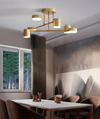 Sputnik ceiling light fixture detail showing arm and canopy finish