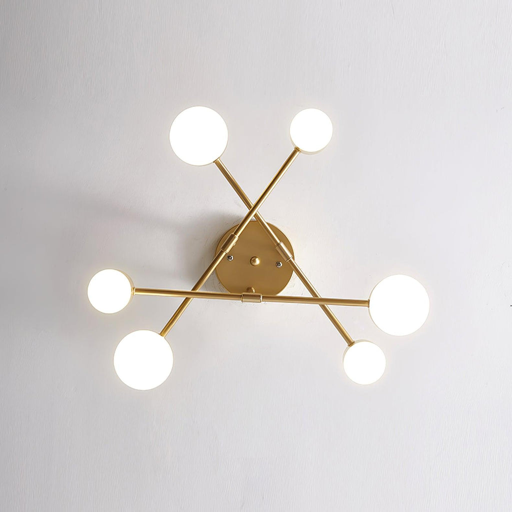 Sputnik ceiling light shown with arms extended in all directions