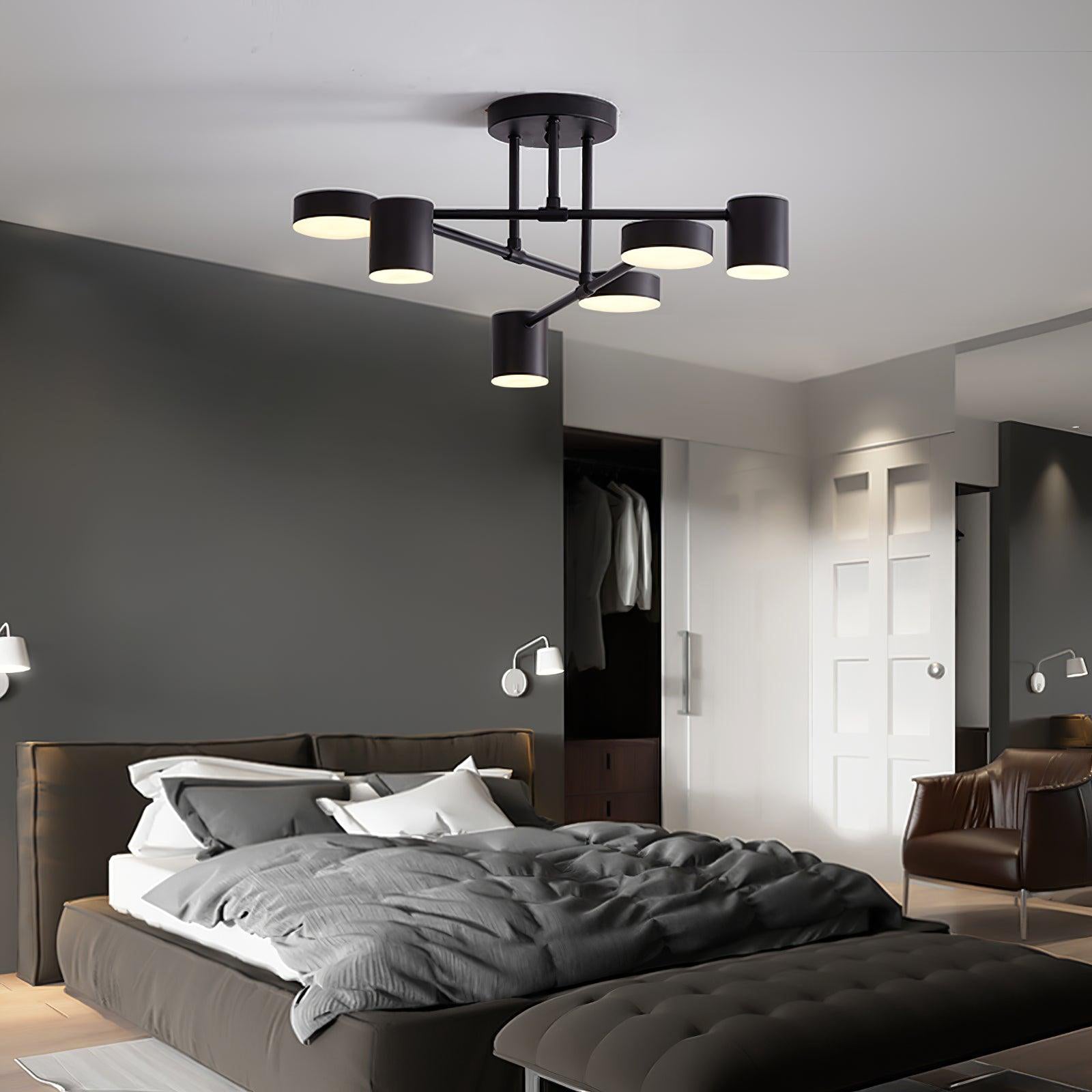 Sputnik ceiling light fixture seen from a low angle