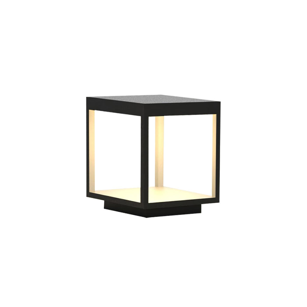 Outdoor post light detail of square silhouette and frame