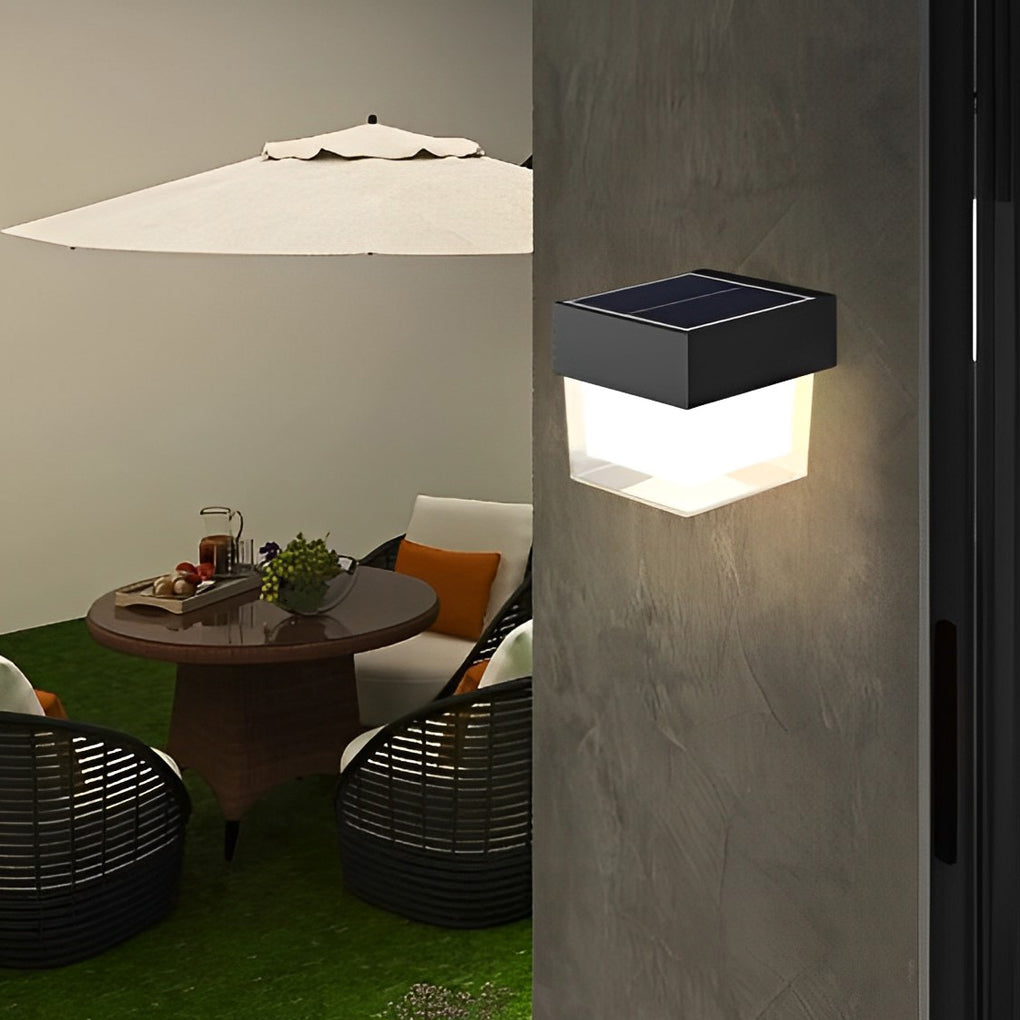 Square Solar Wall Light With Iron Frame, Minimalist LED Outdoor Sconce