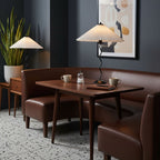 Squiggle table lamp showing black stem and structured shade