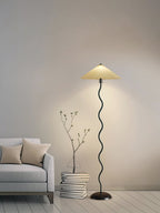 Squiggle Floor Lamp, Wavy Black Metal Base, Fabric Shade, E14 Plug-In