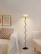 Squiggle Floor Lamp, Wavy Black Metal Base, Fabric Shade, E14 Plug-In