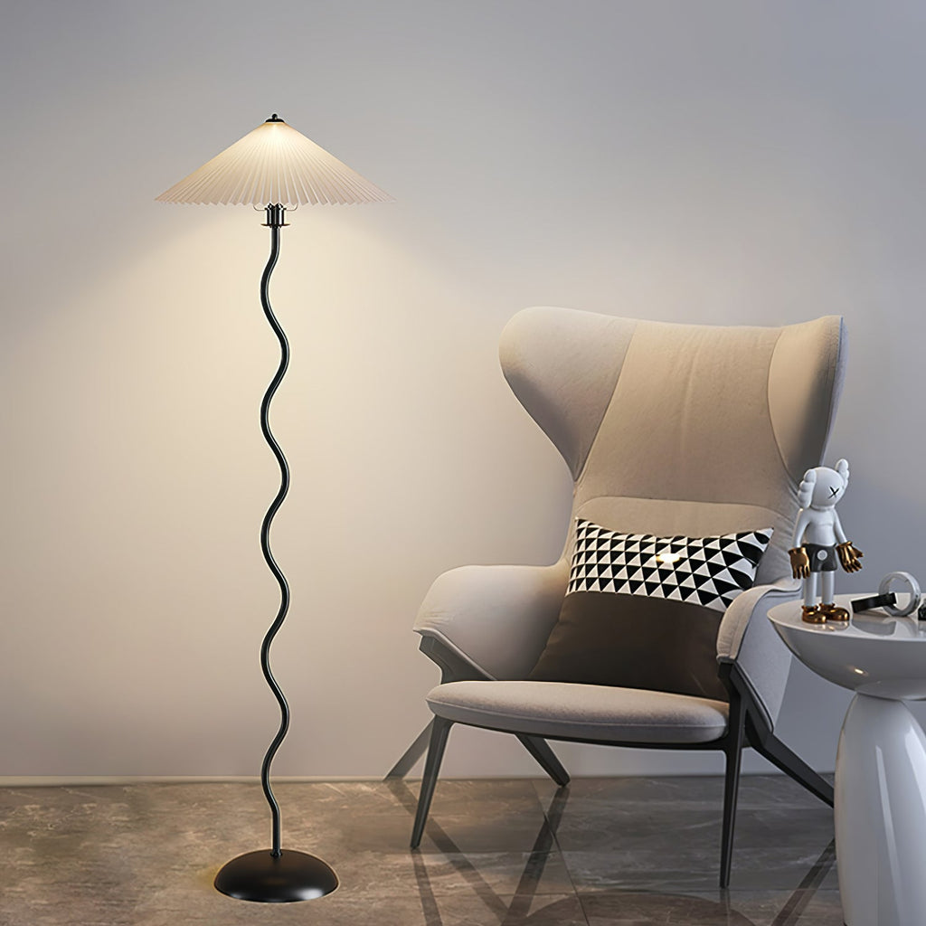 Squiggle floor lamp shade detail showing fabric texture