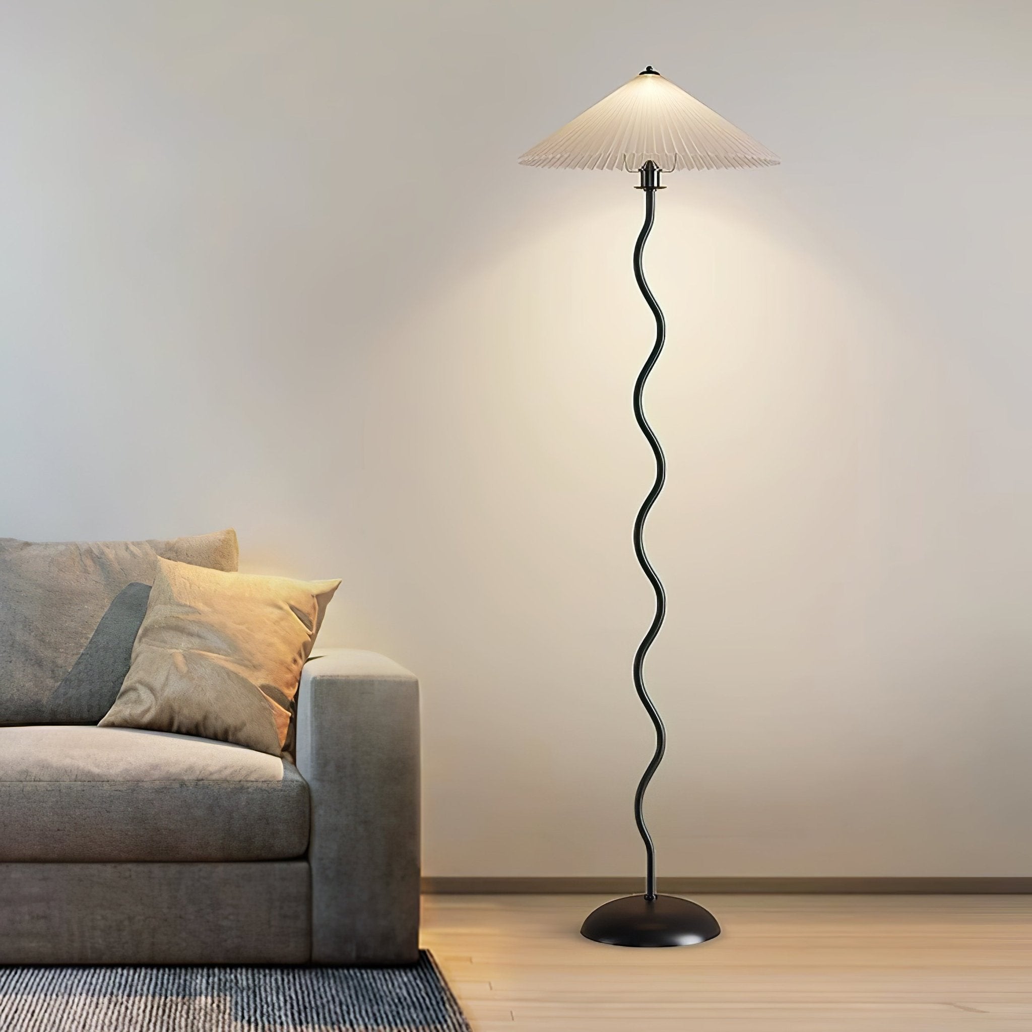 Squiggle floor lamp set against a neutral interior wall