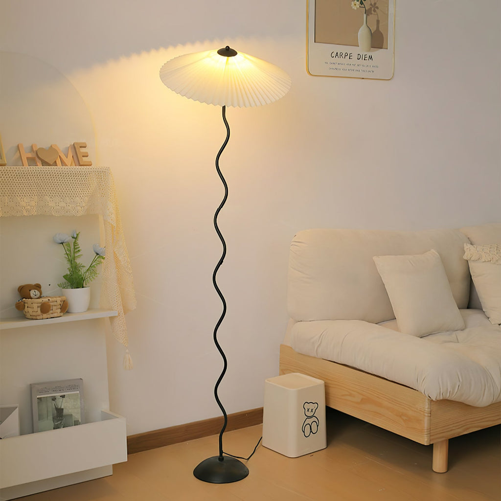 Squiggle floor lamp styled in a bright modern room