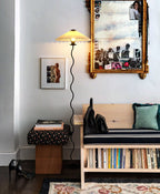 Squiggle Floor Lamp, Wavy Black Metal Base, Fabric Shade, E14 Plug-In