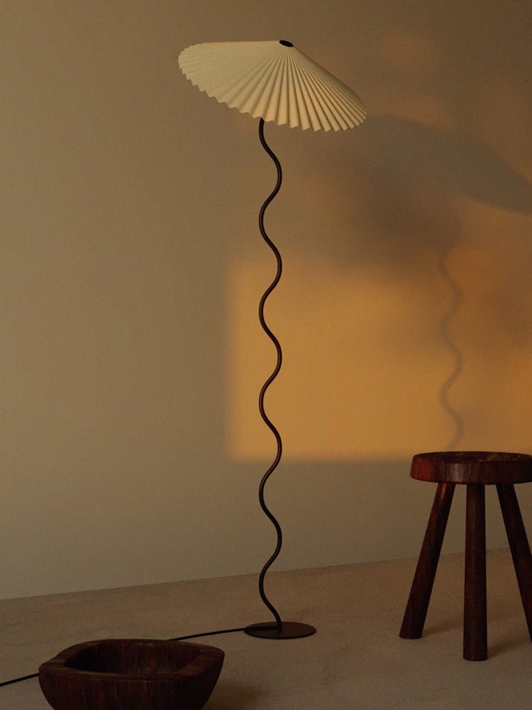 Squiggle Floor Lamp, Wavy Black Metal Base, Fabric Shade, E14 Plug-In