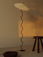 Squiggle Floor Lamp, Wavy Black Metal Base, Fabric Shade, E14 Plug-In