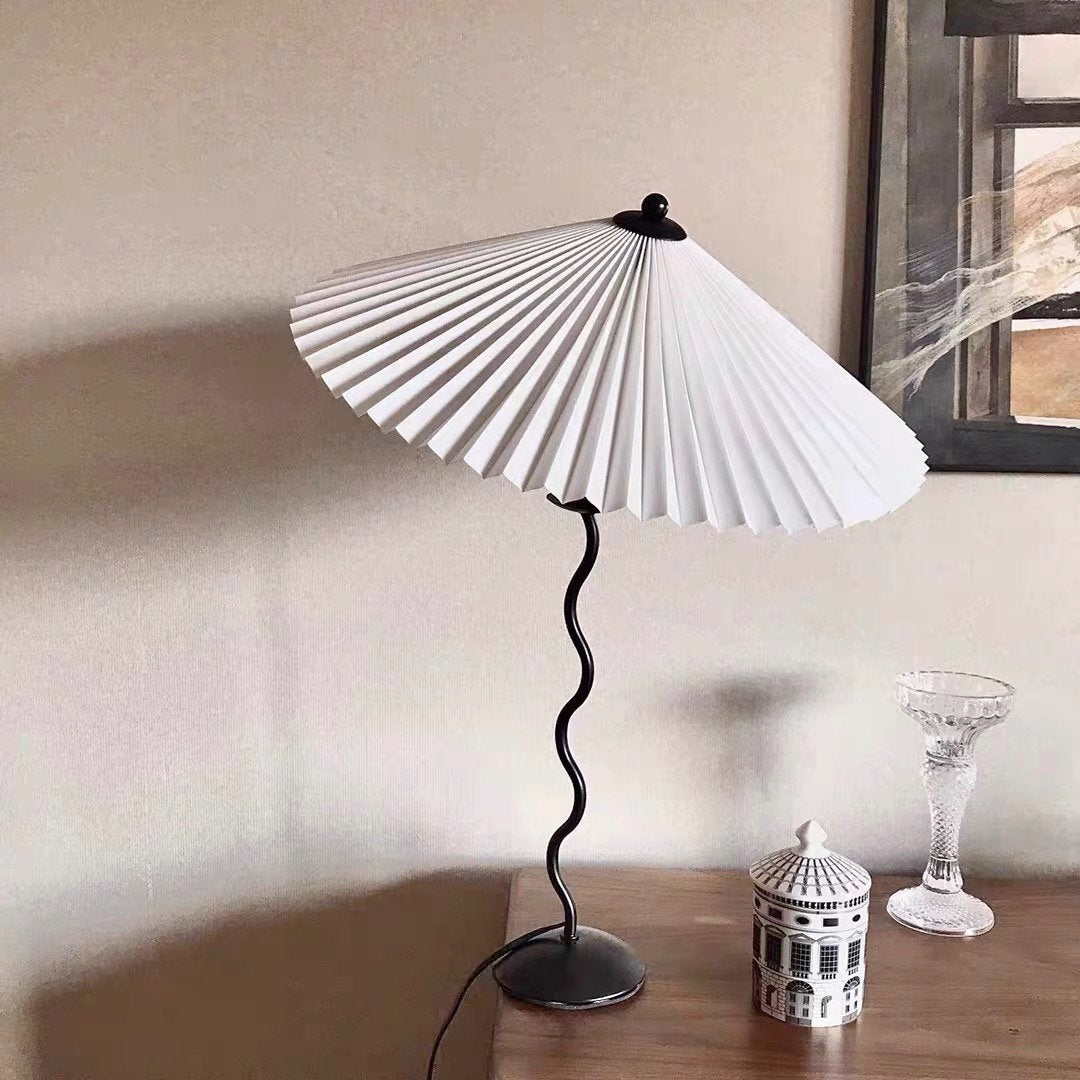 Squiggle Table Lamp, Wavy Stem, Pleated Fabric Shade, E14 Plug-In