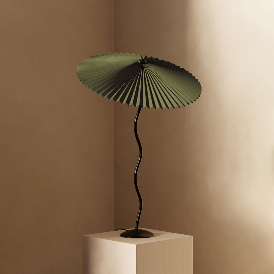 Squiggle Table Lamp, Wavy Stem, Pleated Fabric Shade, E14 Plug-In