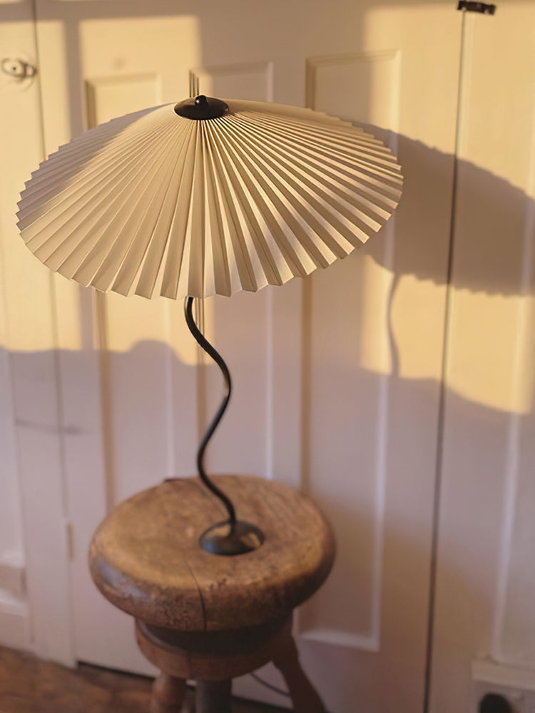 Squiggle Table Lamp, Wavy Stem, Pleated Fabric Shade, E14 Plug-In