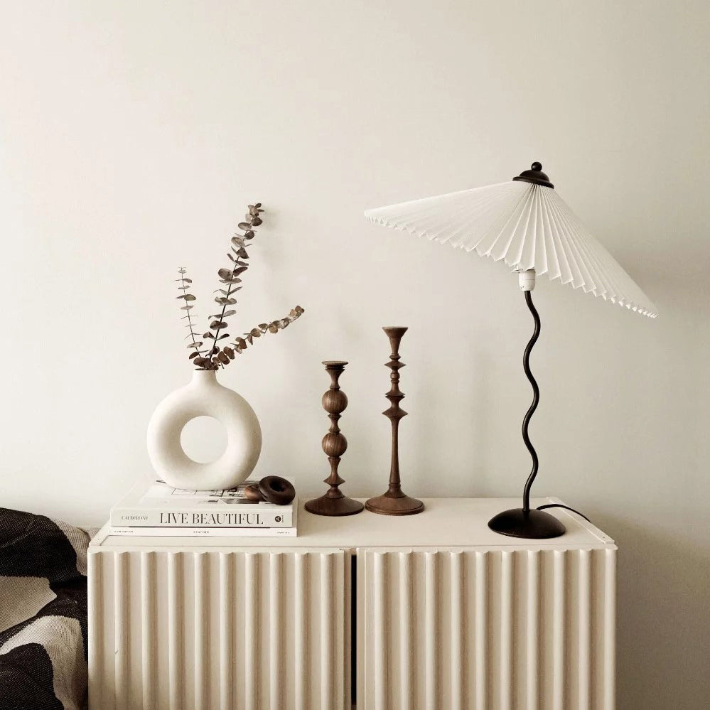 Squiggle Table Lamp, Wavy Stem, Pleated Fabric Shade, E14 Plug-In