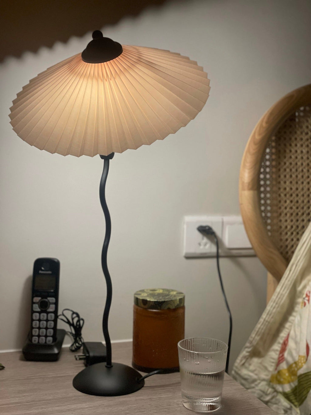 Squiggle Table Lamp, Wavy Stem, Pleated Fabric Shade, E14 Plug-In