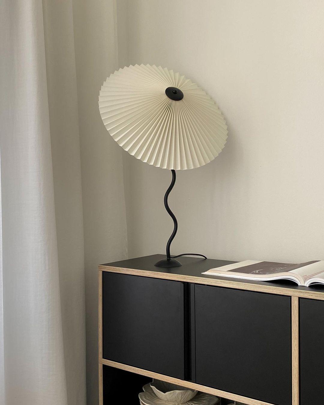 Squiggle Table Lamp, Wavy Stem, Pleated Fabric Shade, E14 Plug-In