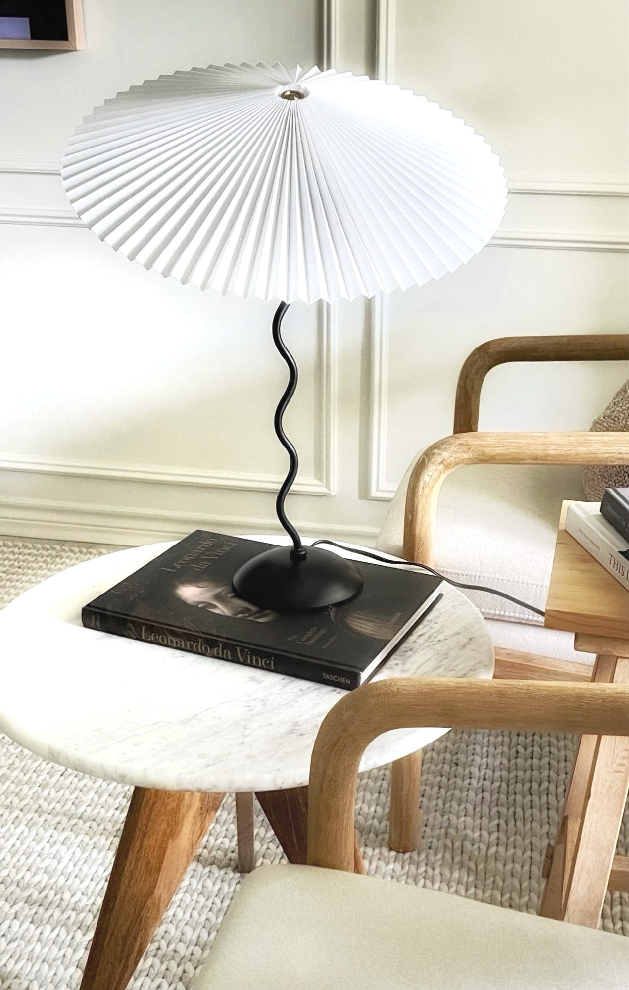 Squiggle Table Lamp, Wavy Stem, Pleated Fabric Shade, E14 Plug-In