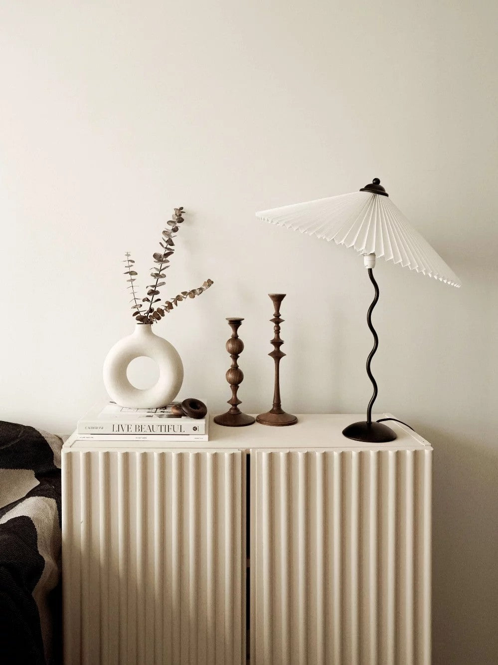 Squiggle Table Lamp, Wavy Stem, Pleated Fabric Shade, E14 Plug-In