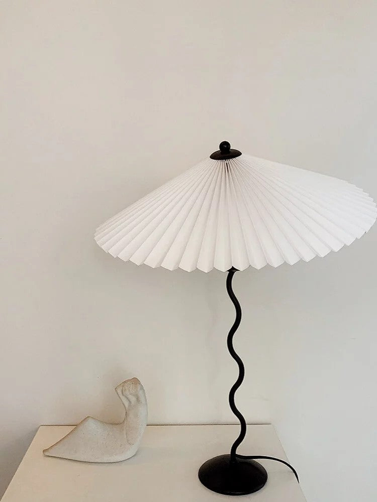 Squiggle Table Lamp, Wavy Stem, Pleated Fabric Shade, E14 Plug-In