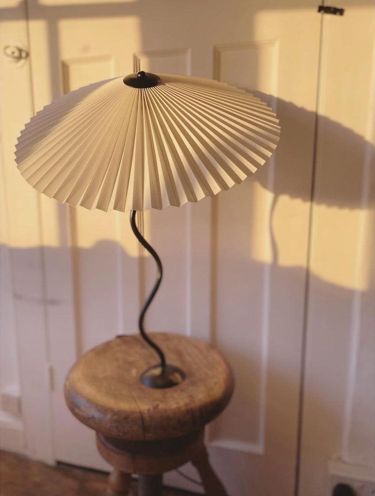 Squiggle table lamp full silhouette against a neutral wall