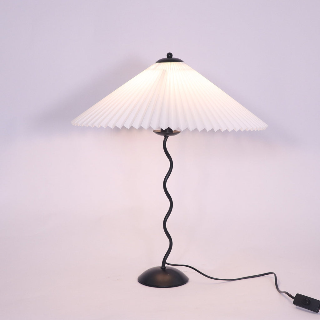 Squiggle table lamp pleated fabric shade in close detail