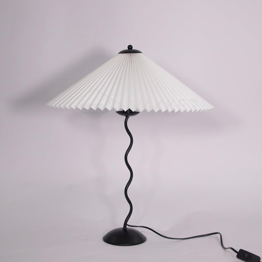 Squiggle Table Lamp, Wavy Stem, Pleated Fabric Shade, E14 Plug-In