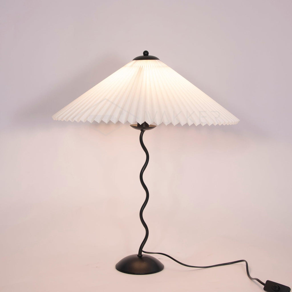 Squiggle Table Lamp, Wavy Stem, Pleated Fabric Shade, E14 Plug-In